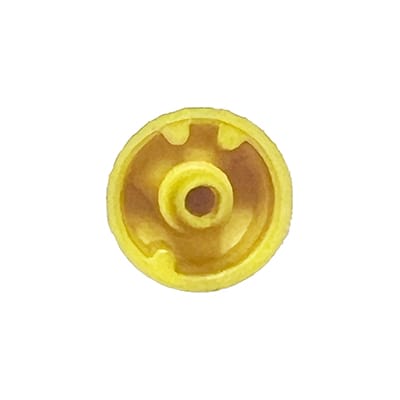 A yellow plastic wheel with a holeAI-generated content may be incorrect.